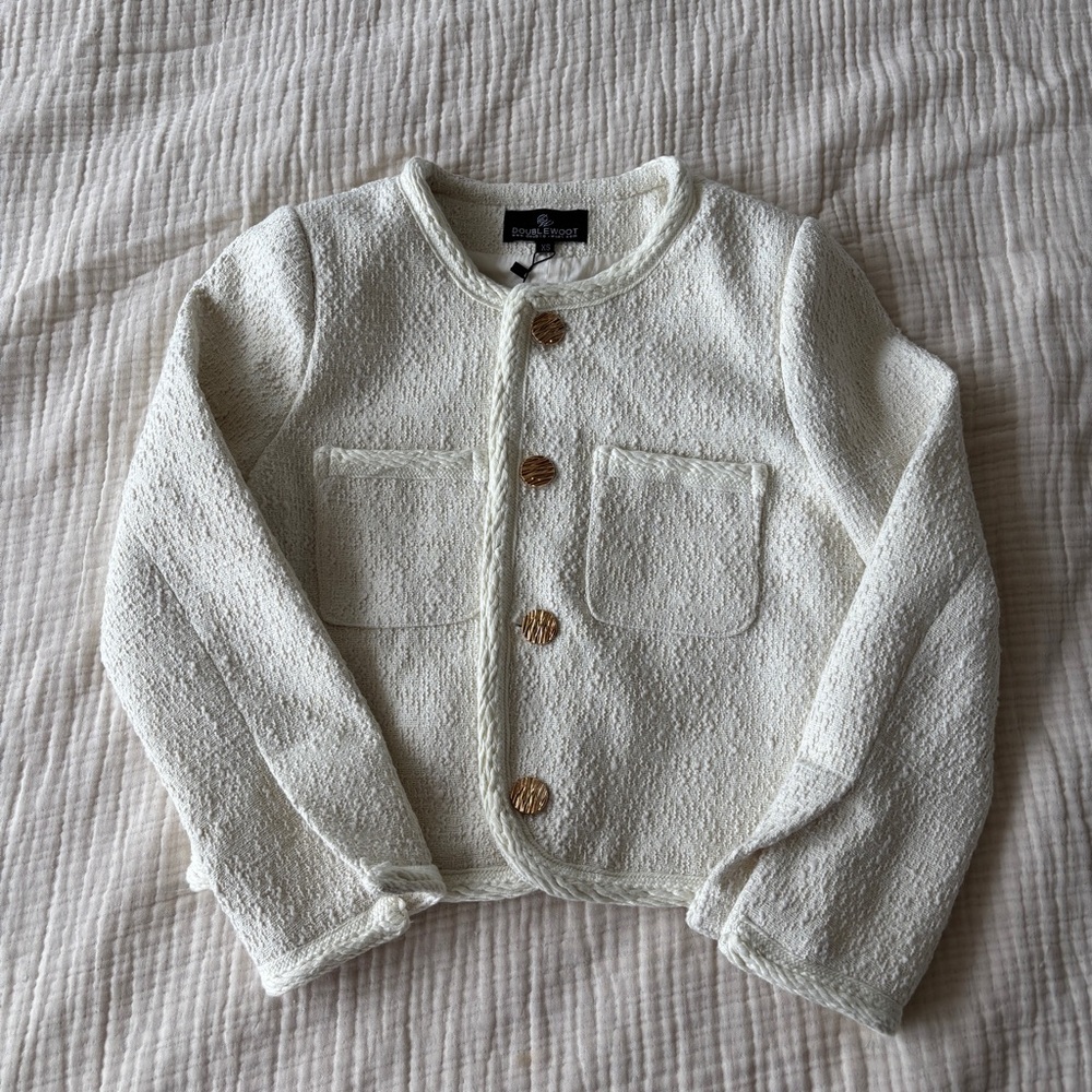 NWT Doublewoot White Tweed Button Down Jacket